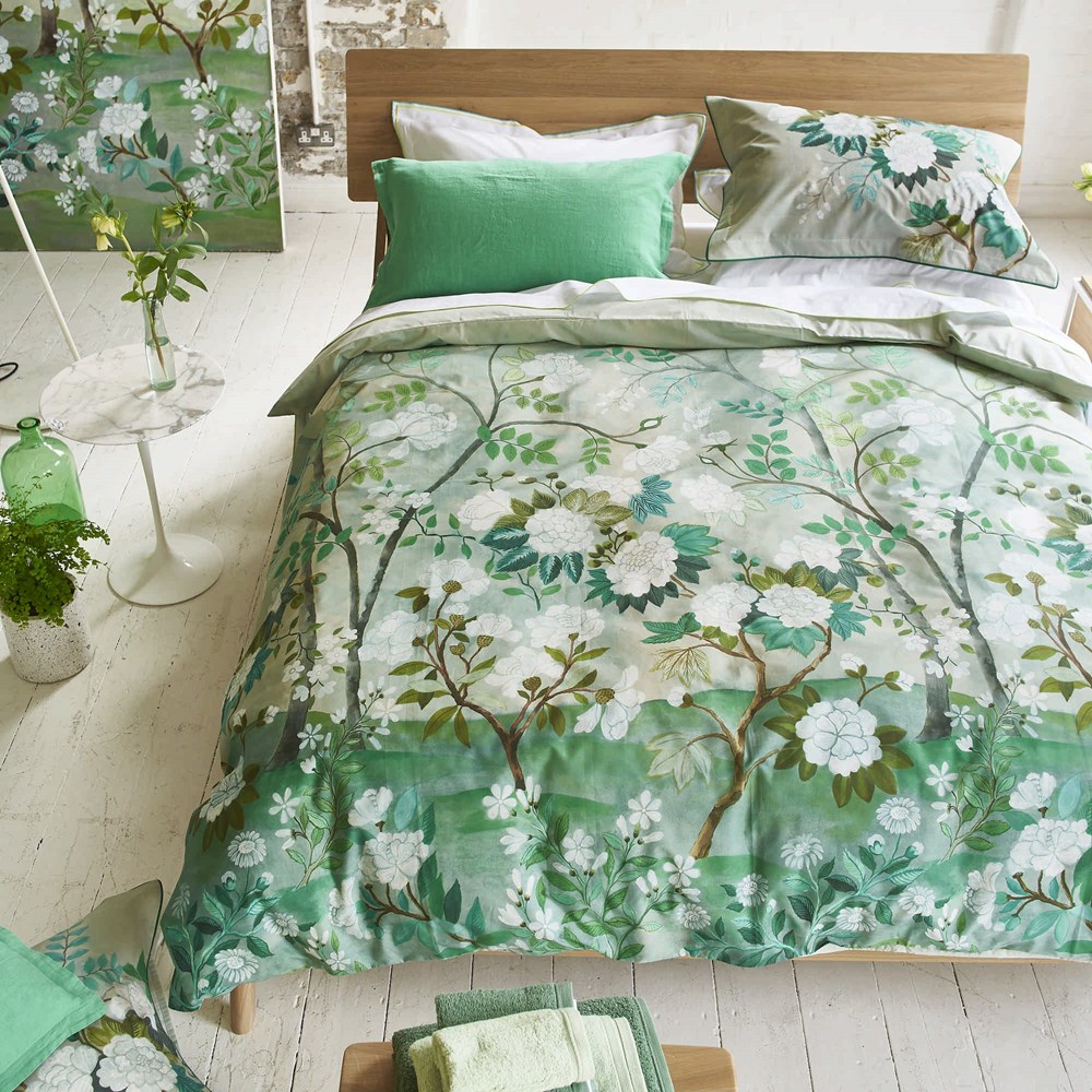 Fleur Orientale Duvet Cover and Pillowcase in Celadon Green By Designers Guild Bedding